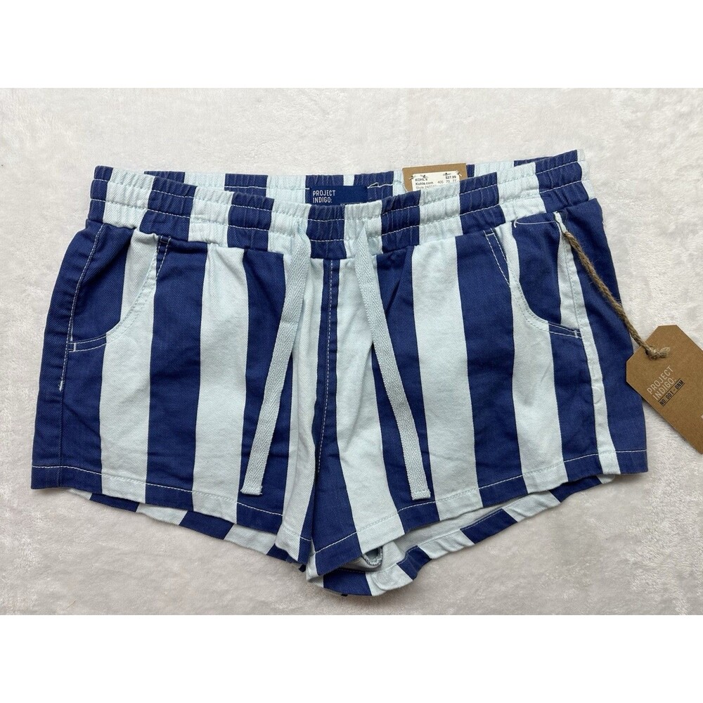 Project Indigo Womens Blue Striped Pull On Shorts Size M Elastic Waist